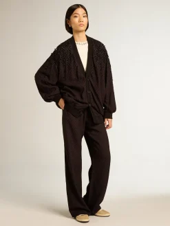 Flash Sale Golden Goose Cardigã feminino preto com bordado degradê Coleção Journey