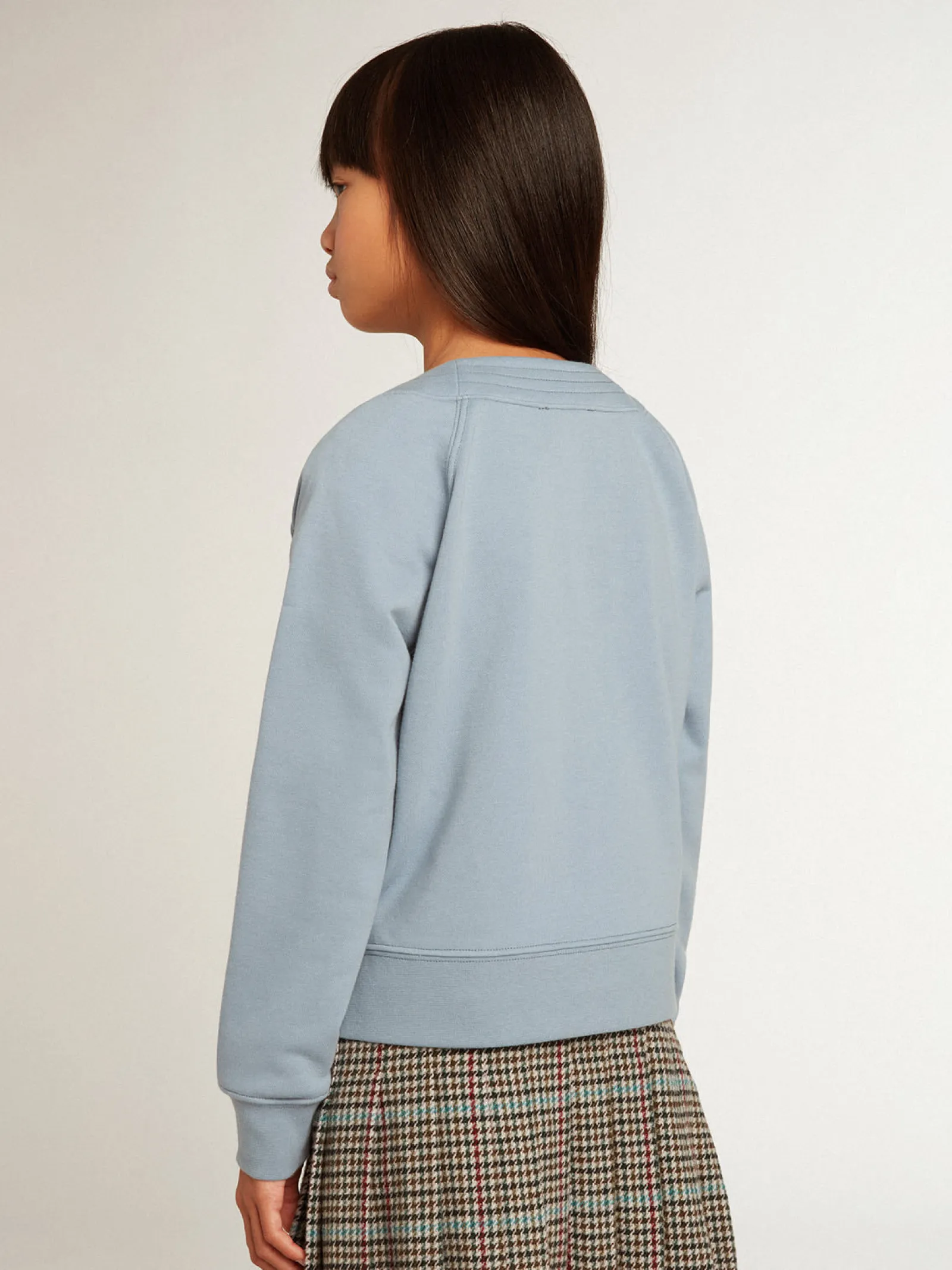 Clearance Golden Goose Cardigã infantil feminino de algodão azul com escrita de miçangas Coleção Journey