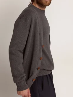 Discount Golden Goose Cardigã masculino de algodão cinza mescla com logo nas costas Cor: cinza mescla escuro