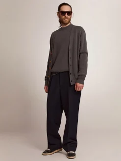 Discount Golden Goose Cardigã masculino de algodão cinza mescla com logo nas costas Cor: cinza mescla escuro