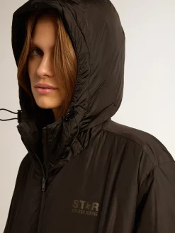 Hot Golden Goose Casaco acolchoado longo feminino preto com capuz Cor: preto