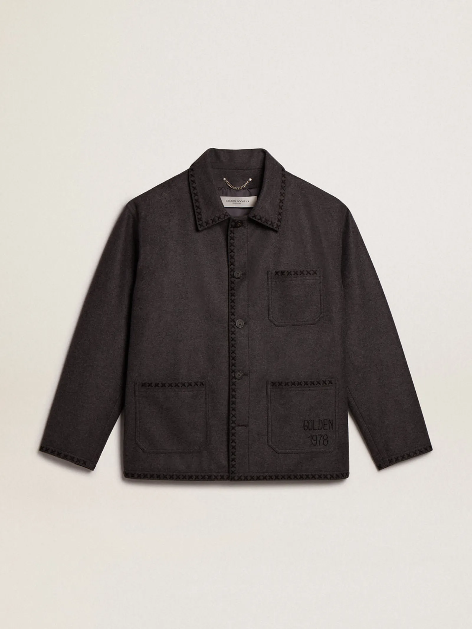 Flash Sale Golden Goose Casaco de lã cinza mescla com fecho com botões Cor: cinza mescla escuro