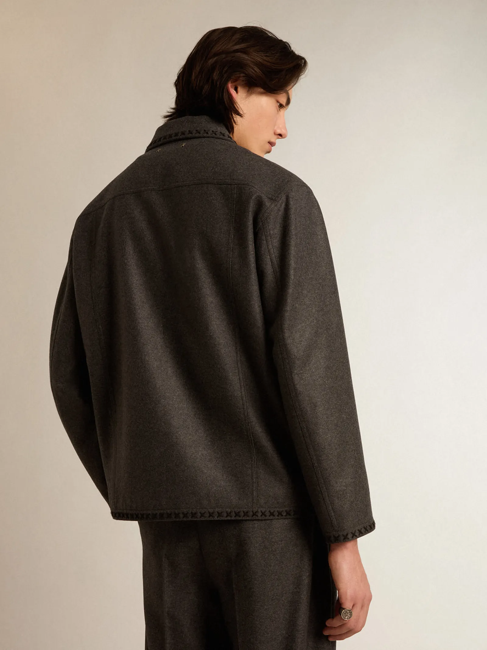 Flash Sale Golden Goose Casaco de lã cinza mescla com fecho com botões Cor: cinza mescla escuro