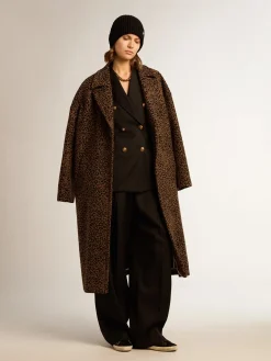 Discount Golden Goose Casaco feminino de abotoamento simples tipo cocoon de lã com motivo jacquard Cor: animal print