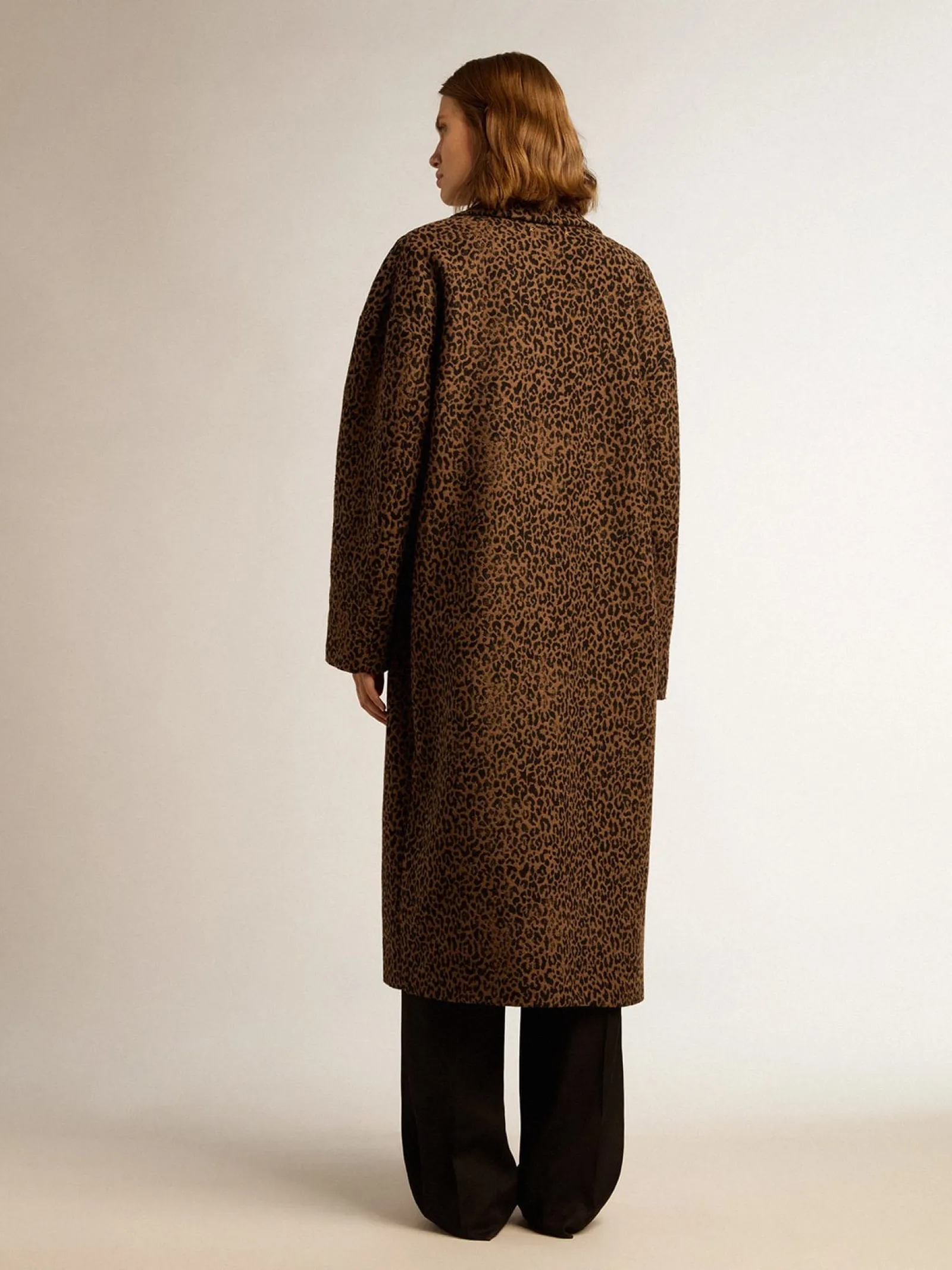 Discount Golden Goose Casaco feminino de abotoamento simples tipo cocoon de lã com motivo jacquard Cor: animal print