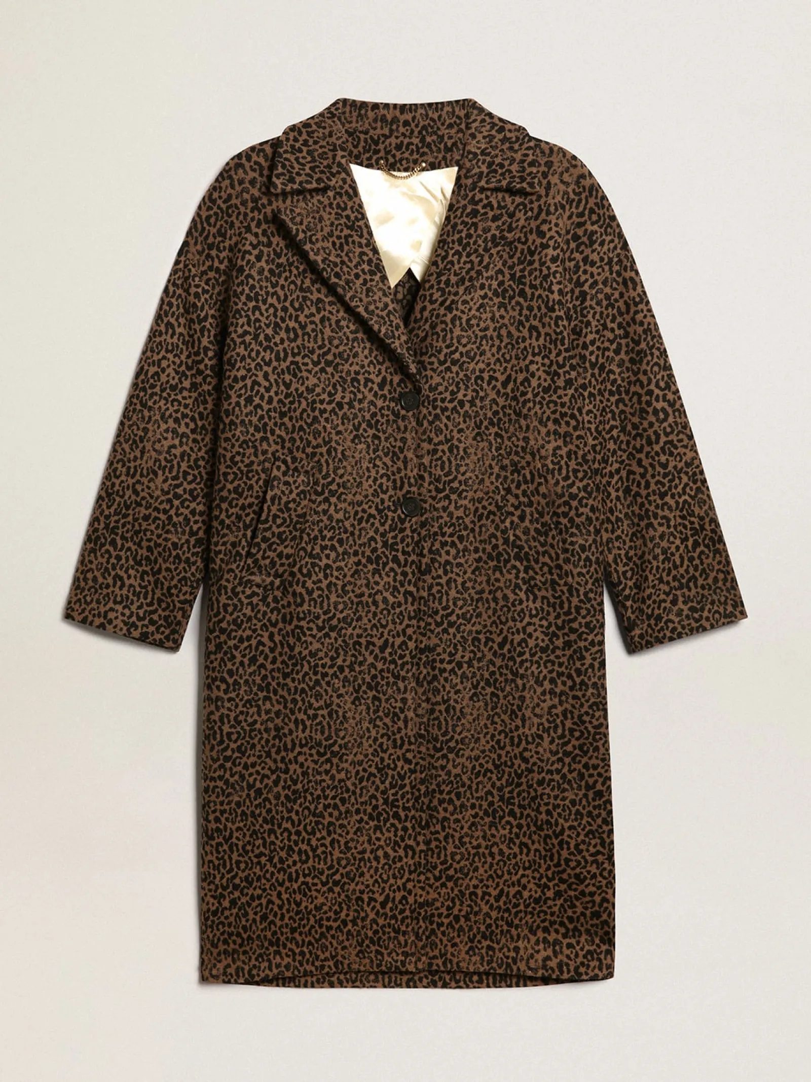 Discount Golden Goose Casaco feminino de abotoamento simples tipo cocoon de lã com motivo jacquard Cor: animal print