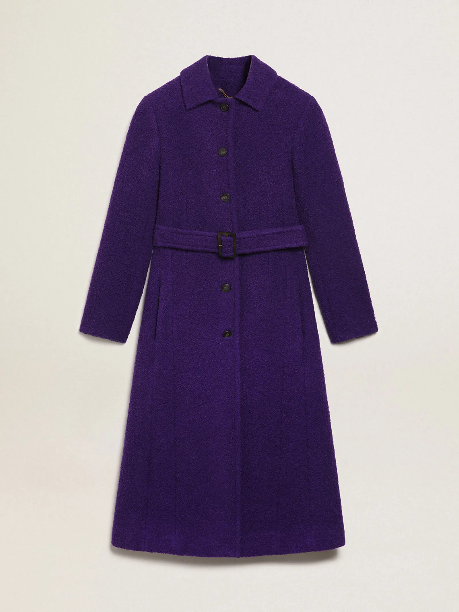 Outlet Golden Goose Casaco feminino de lã roxo índigo e forro com estampa Cor: roxo índigo