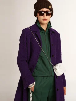 Outlet Golden Goose Casaco feminino de lã roxo índigo e forro com estampa Cor: roxo índigo