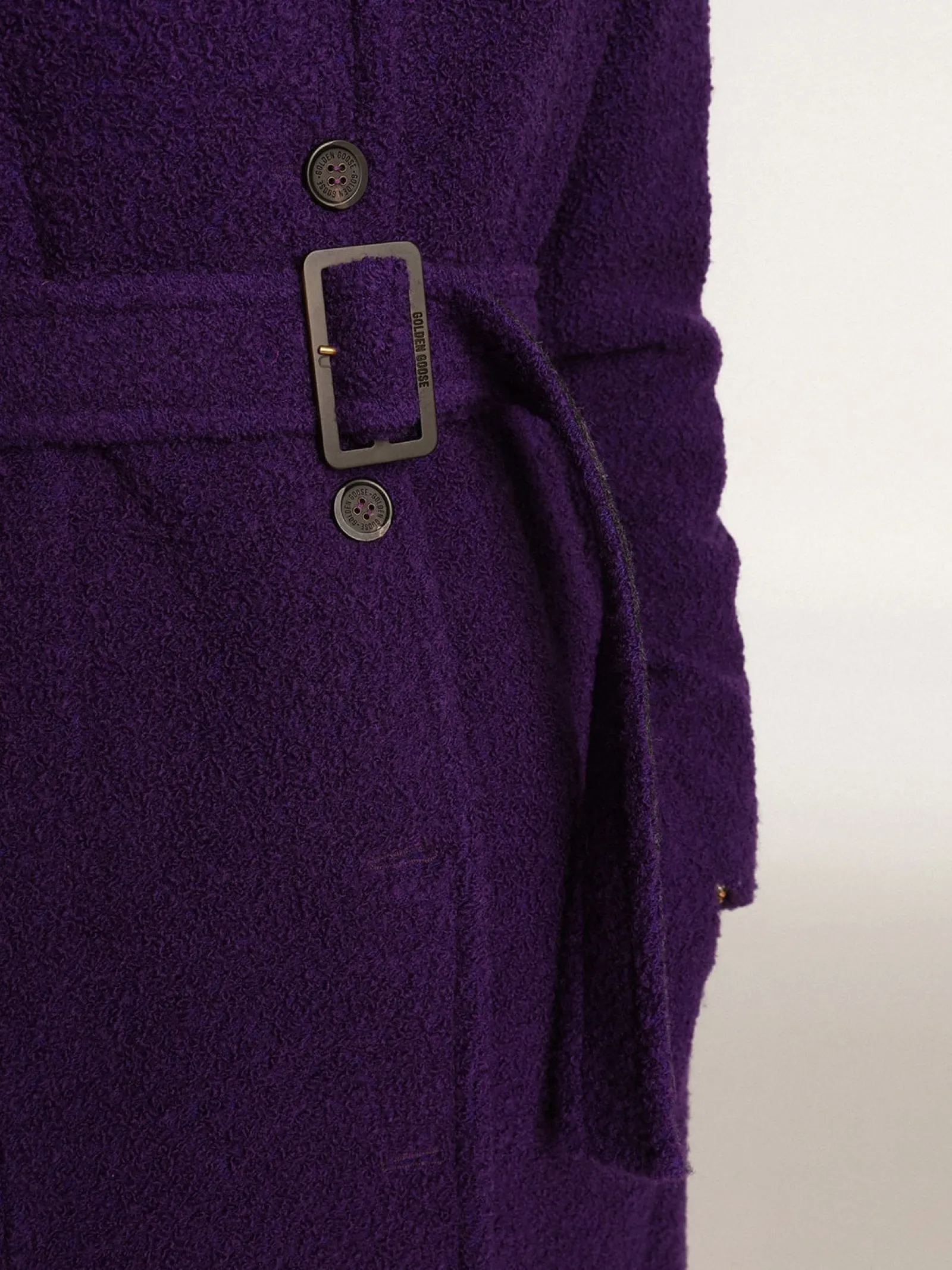 Outlet Golden Goose Casaco feminino de lã roxo índigo e forro com estampa Cor: roxo índigo