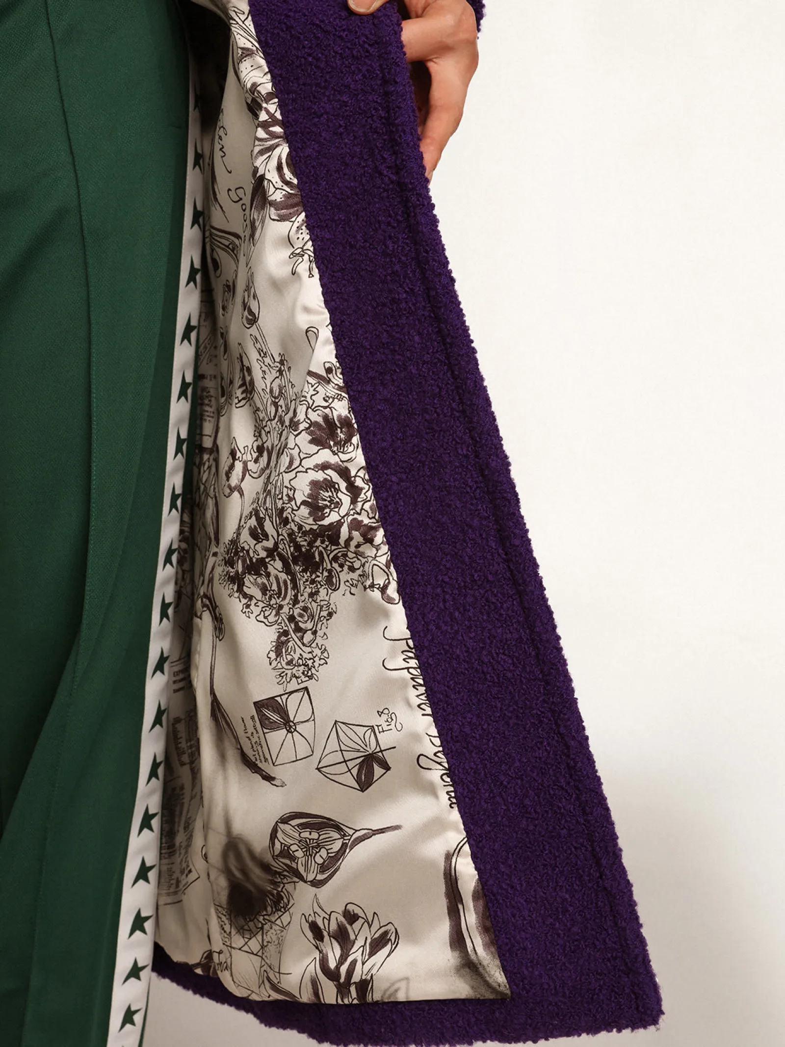 Outlet Golden Goose Casaco feminino de lã roxo índigo e forro com estampa Cor: roxo índigo