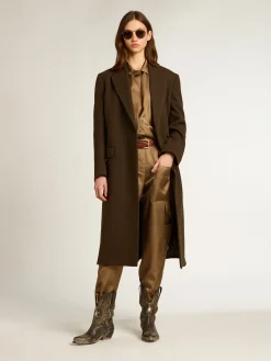 New Golden Goose Casaco feminino transpassado de lã cor de cortiça Coleção Journey