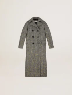 Flash Sale Golden Goose Casaco longo feminino espinha de peixe com detalhes amarelos Material principal: 100% lã virgem