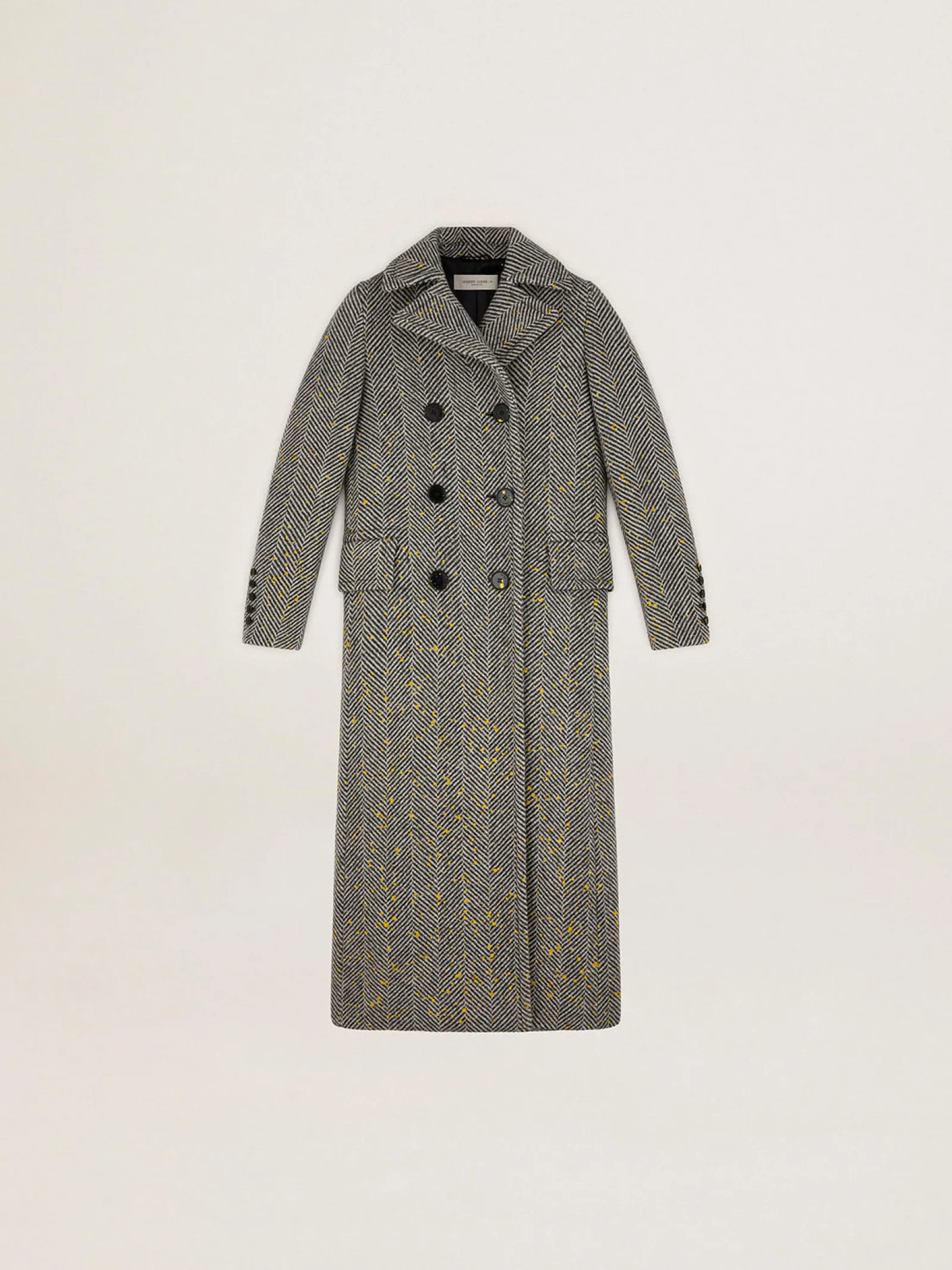 Flash Sale Golden Goose Casaco longo feminino espinha de peixe com detalhes amarelos Material principal: 100% lã virgem