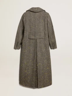 Best Golden Goose Casaco longo feminino espinha de peixe com detalhes amarelos Cor: cinza antracite