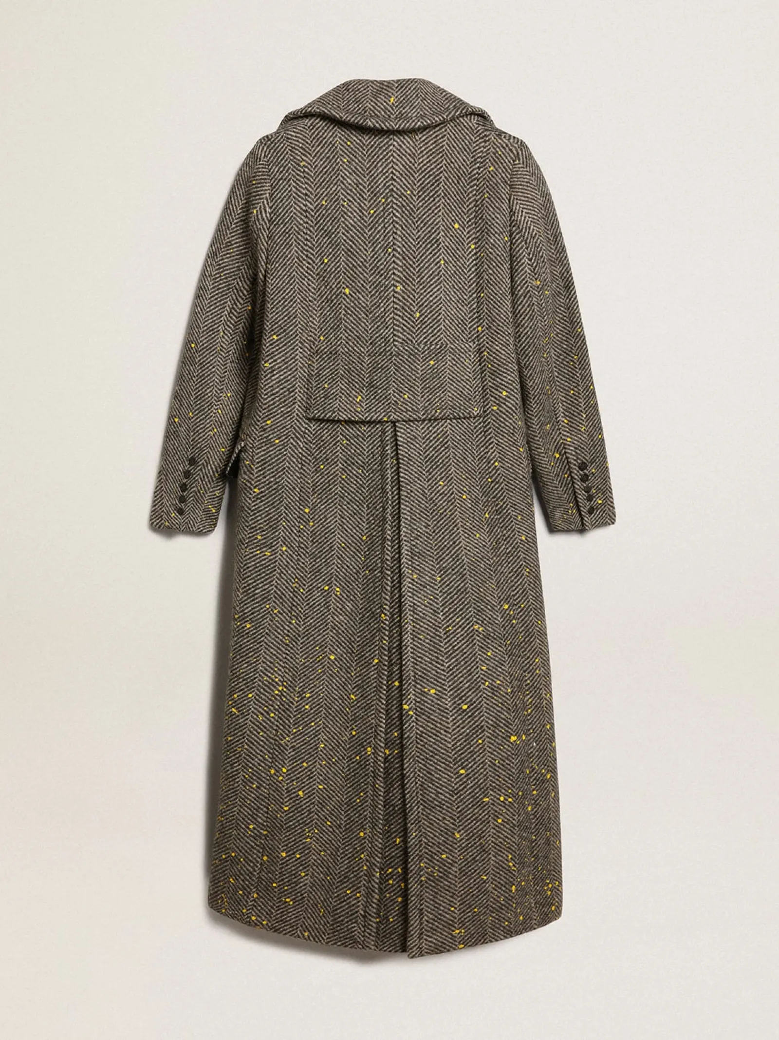 Best Golden Goose Casaco longo feminino espinha de peixe com detalhes amarelos Cor: cinza antracite