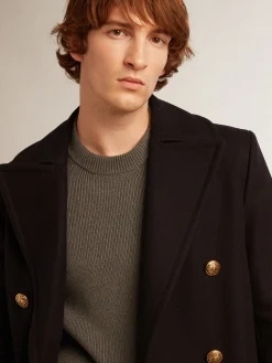 Discount Golden Goose Casaco masculino de abotoamento duplo de lã azul com botões dourados Cor: azul-escuro