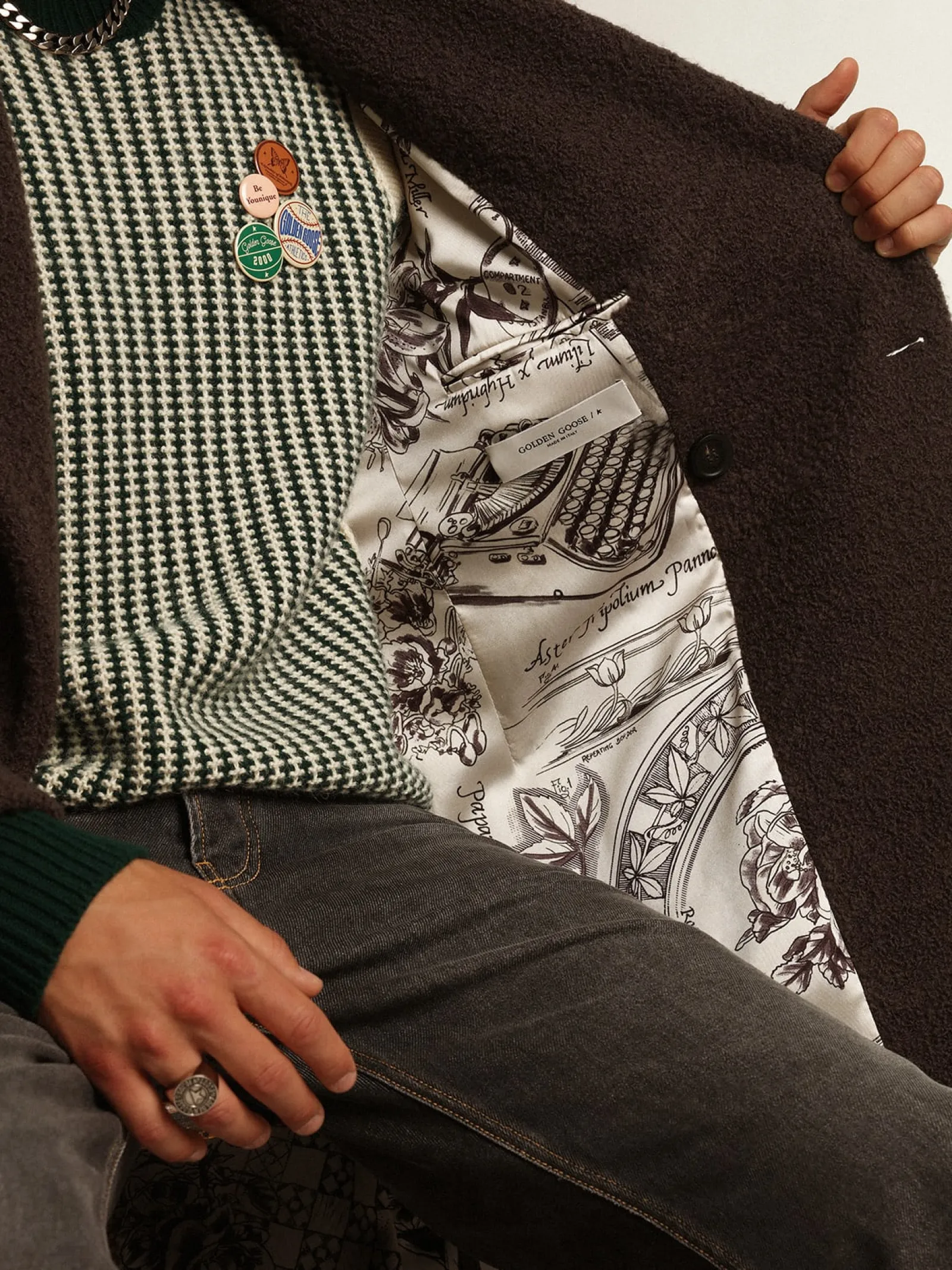 Sale Golden Goose Casaco masculino de abotoamento duplo de lã buclé cor alcaçuz Cor: alcaçuz
