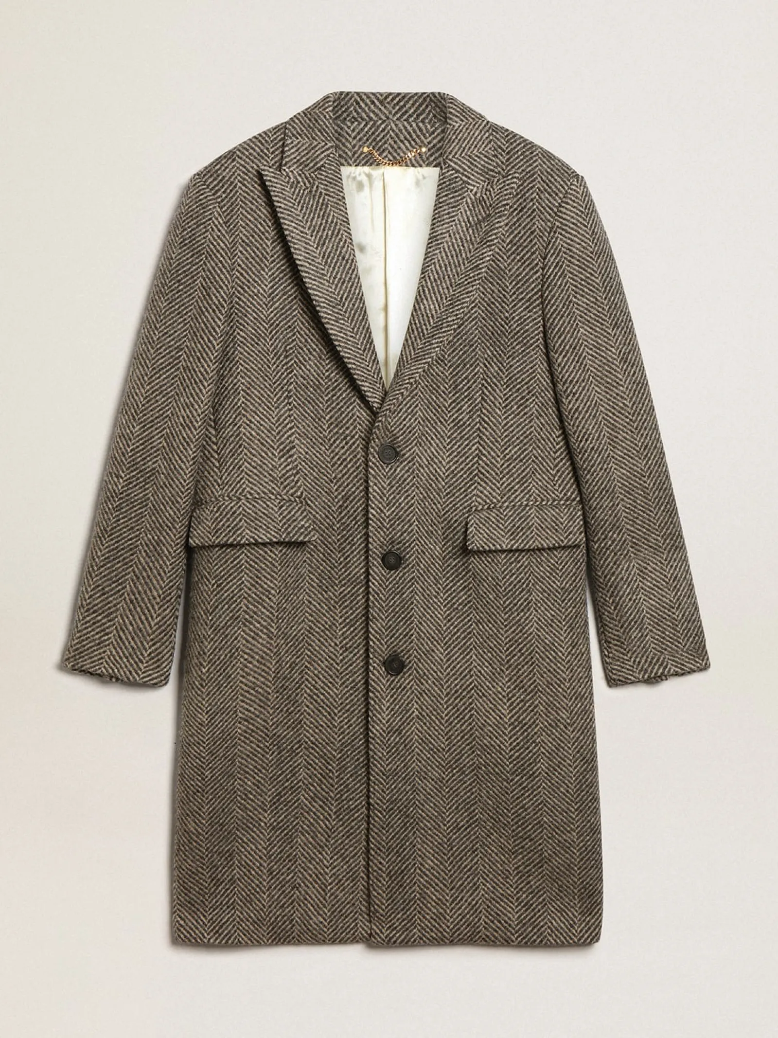 Sale Golden Goose Casaco masculino de abotoamento simples de lã com trama espinha de peixe bege e cinza Cor: bege e cinza antracite