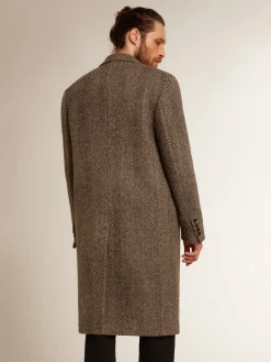 Sale Golden Goose Casaco masculino de abotoamento simples de lã com trama espinha de peixe bege e cinza Cor: bege e cinza antracite