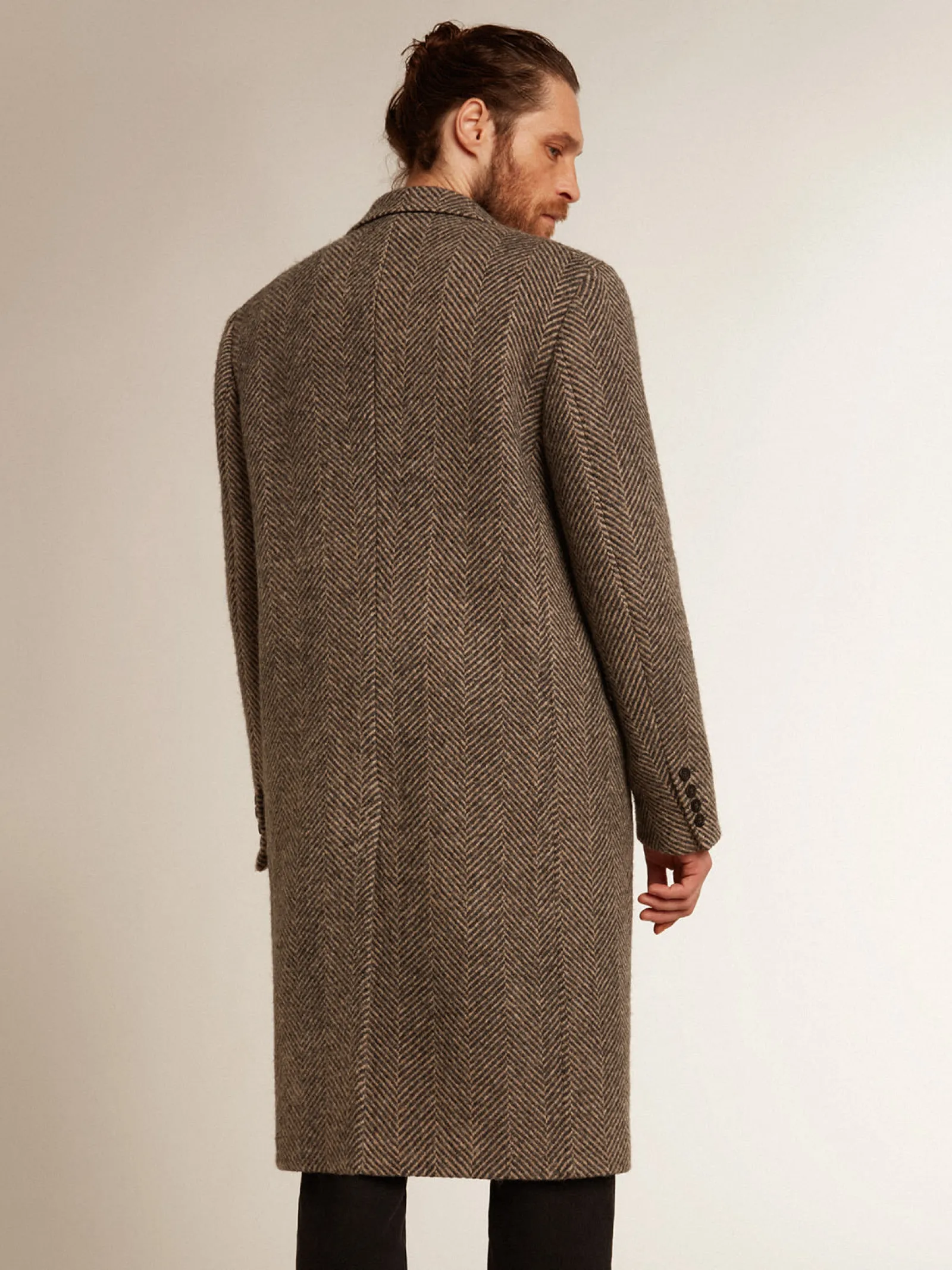 Sale Golden Goose Casaco masculino de abotoamento simples de lã com trama espinha de peixe bege e cinza Cor: bege e cinza antracite