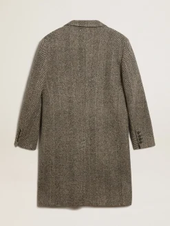 Sale Golden Goose Casaco masculino de abotoamento simples de lã com trama espinha de peixe bege e cinza Cor: bege e cinza antracite
