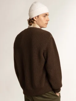Clearance Golden Goose -colored leather and knit V-neck cardigan chocolate