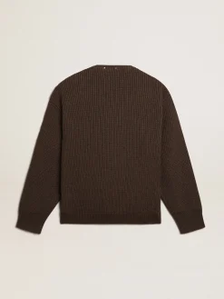 Clearance Golden Goose -colored leather and knit V-neck cardigan chocolate