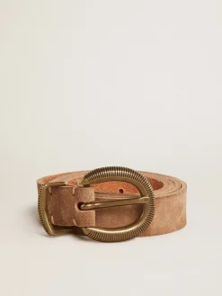 Fashion Golden Goose Cinto de couro nubuk cinza com fivela dourada Cor: cinza