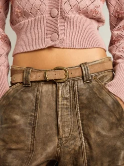 Fashion Golden Goose Cinto de couro nubuk cinza com fivela dourada Cor: cinza
