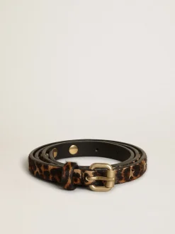 Cheap Golden Goose Cinto feminino de couro cavalinho leopardo preto e marrom com tachas Cor: preto e marrom