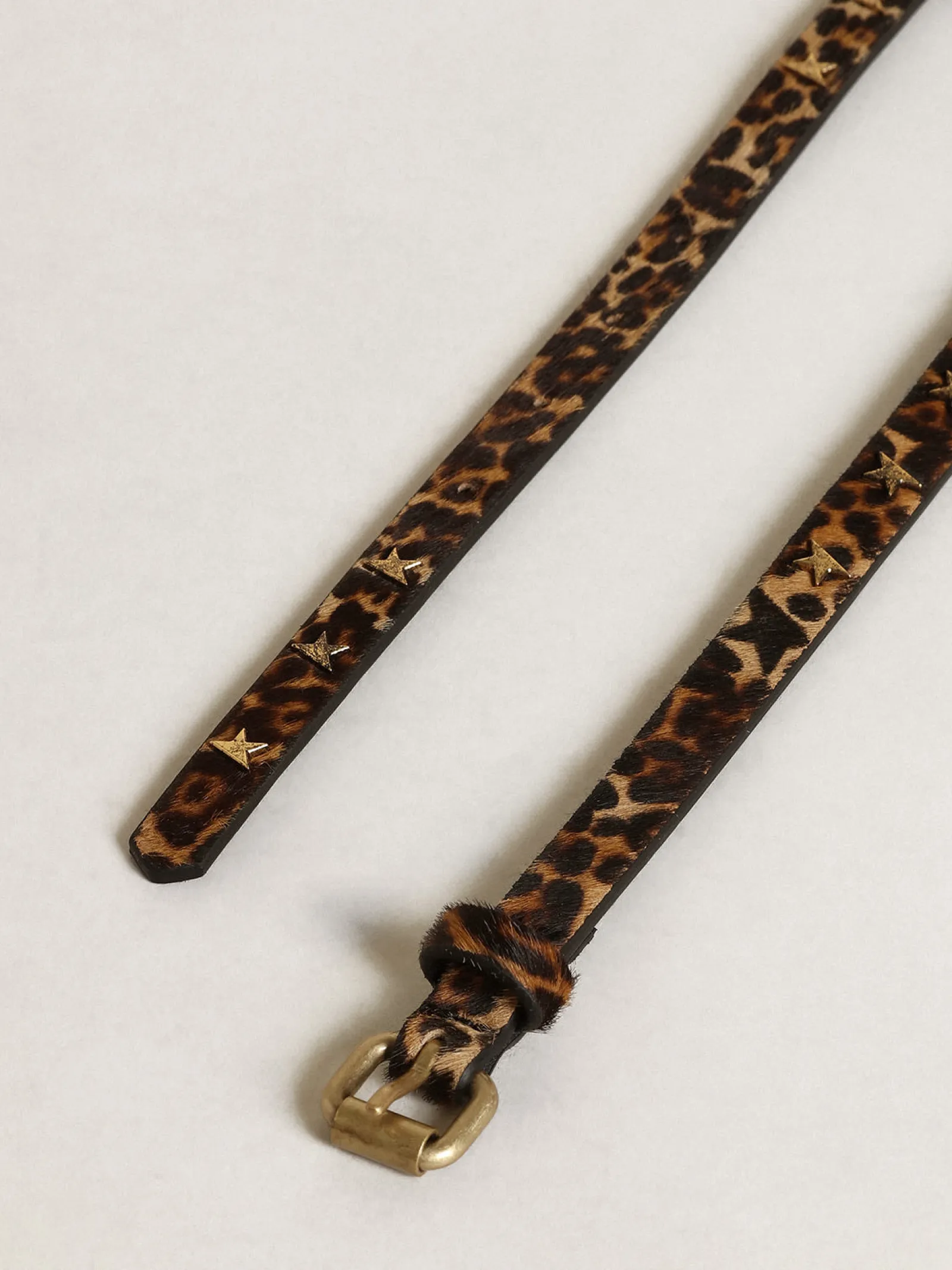 Cheap Golden Goose Cinto feminino de couro cavalinho leopardo preto e marrom com tachas Cor: preto e marrom