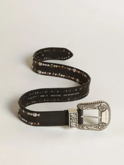 Online Golden Goose Cinto feminino de couro preto com tachas Cor: preto