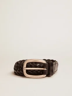 Clearance Golden Goose Cinto masculino de couro preto entrelaçado Cor: preto