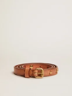 Cheap Golden Goose Cinto Molly de couro marrom com tachas em forma de estrela Cor: marrom