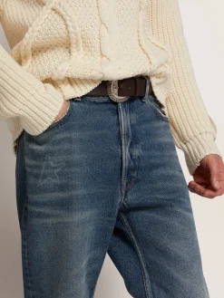 Cheap Golden Goose Cinto Ranch preto de couro lavado com tachas prateadas Cor: preto