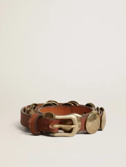 Online Golden Goose Cinto Trinidad de couro marrom envelhecido, maxi tachas douradas Cor: couro envelhecido