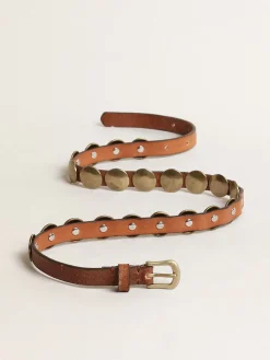 Online Golden Goose Cinto Trinidad de couro marrom envelhecido, maxi tachas douradas Cor: couro envelhecido