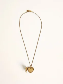 Hot Golden Goose Colar na cor ouro velho com pingente de coração Colar com um pingente em forma de coração que, aberto, revela outro dentro.