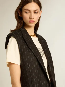Online Golden Goose Colete feminino de lã cinza mescla Coleção Journey