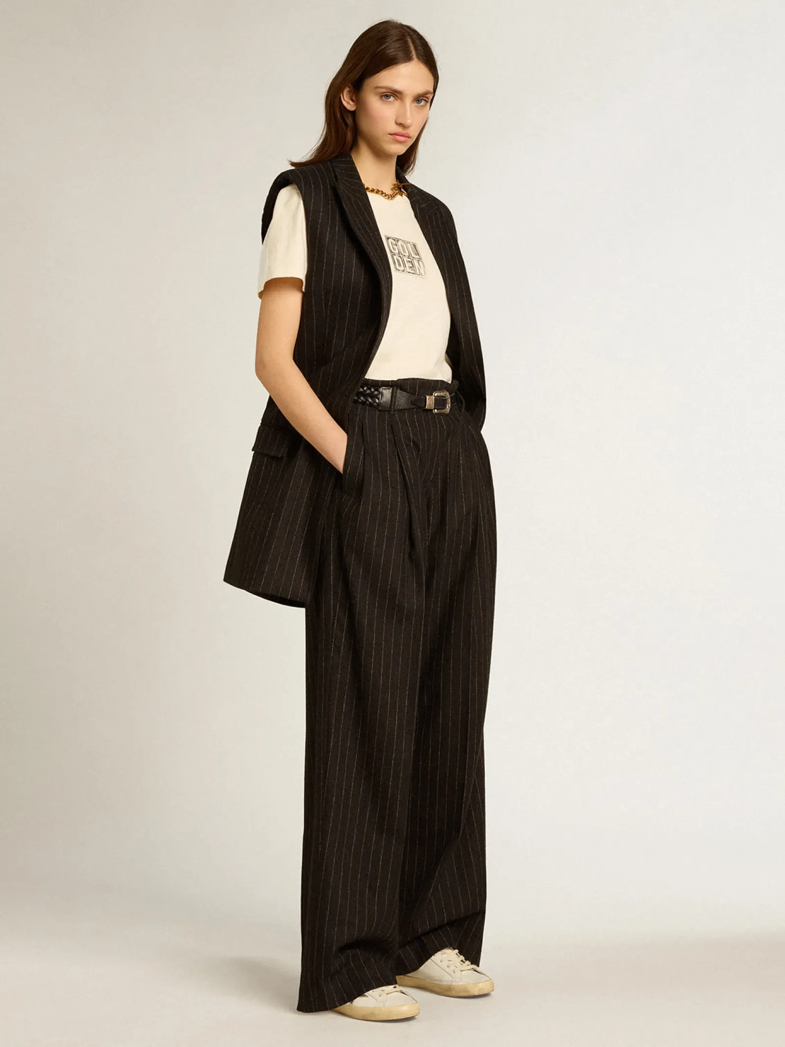 Online Golden Goose Colete feminino de lã cinza mescla Coleção Journey