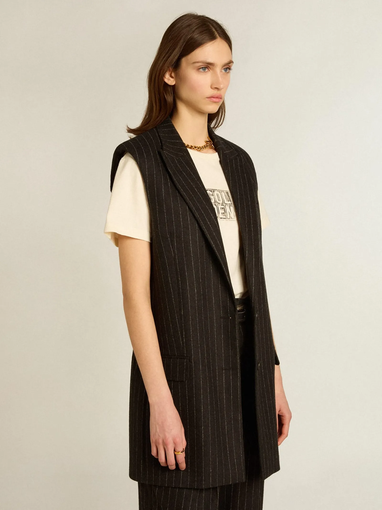 Online Golden Goose Colete feminino de lã cinza mescla Coleção Journey