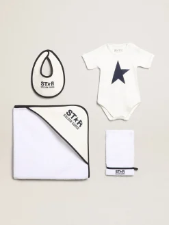 Outlet Golden Goose Conjunto de presente branco com logo azul Cor: branco e branco leite