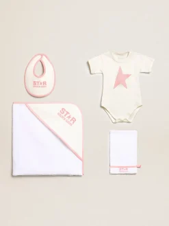 Discount Golden Goose Conjunto de presente branco com acabamento e logo rosa Cor: branco e branco leite
