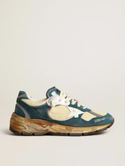 Fashion Golden Goose Dad-Star Feminino de suede azul petróleo, estrela de couro branco Cabedal de suede azul petróleo e náilon bege