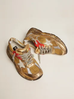 Fashion Golden Goose Dad-Star feminino dourado com estrela branca Cabedal: 50% couro bovino, 28% poliamida, 18% poliuretano têxtil, 4% tecido de vidro