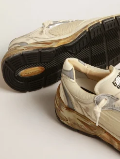 Cheap Golden Goose Dad-Star Masculino de náilon e napa bege, estrela de couro branco Cabedal de náilon e napa brancos