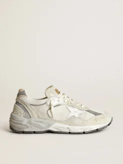 Best Sale Golden Goose Dad-Star masculino de suede branco e cinza e estrela de couro branco Cor: branco