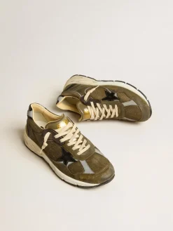 Flash Sale Golden Goose Dad-Star Masculino de suede e tela com estrela e talão de couro preto Cabedal de suede e tela verde militar com inserções de tecido refletivo