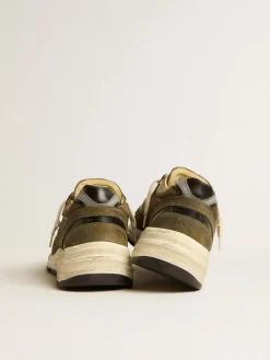 Flash Sale Golden Goose Dad-Star Masculino de suede e tela com estrela e talão de couro preto Cabedal de suede e tela verde militar com inserções de tecido refletivo
