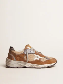 Hot Golden Goose Dad-Star masculino de tela e suede cor tabaco com estrela branca Cabedal de tela e suede na cor tabaco
